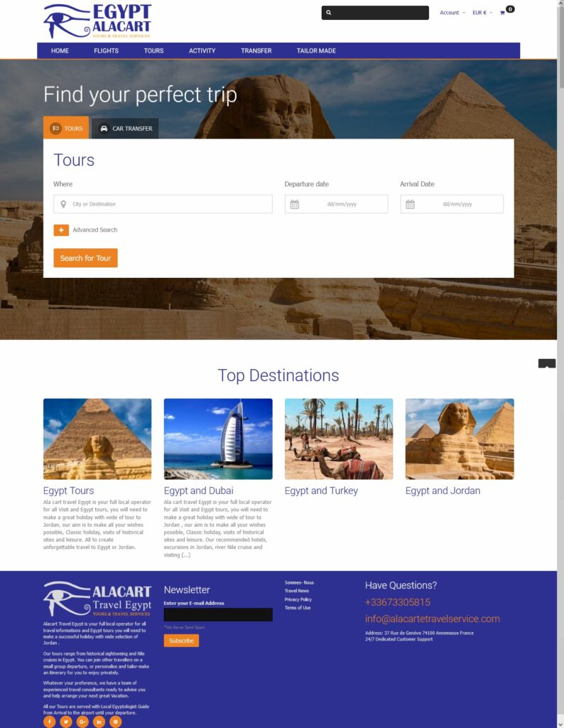 شركة تصميم مواقع – ام تى ام فو ويب – تصميم موقع شركة سياحة – egyptealacart